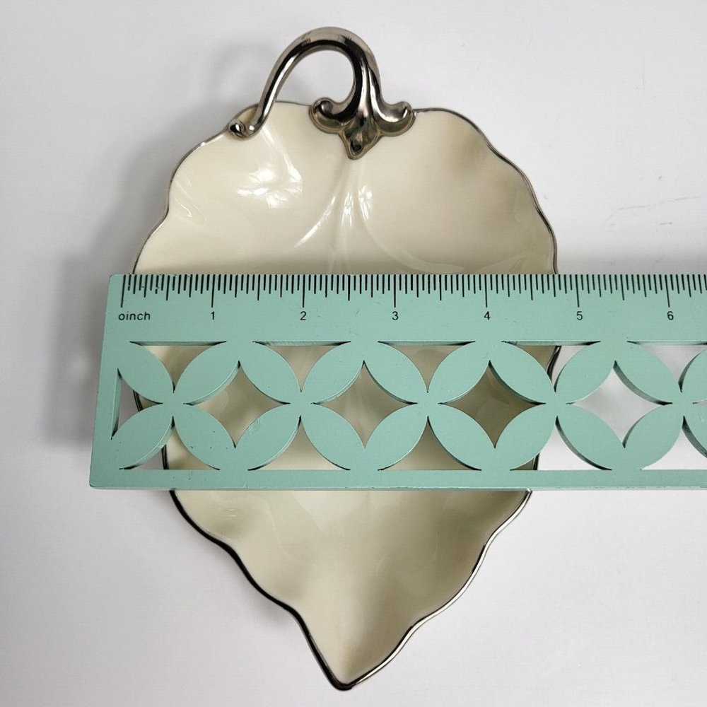 Lenox Candy Trinket Jewelry Dish Leaf With Silver Trim Vintage USA Home Decor - Picture 7 of 16